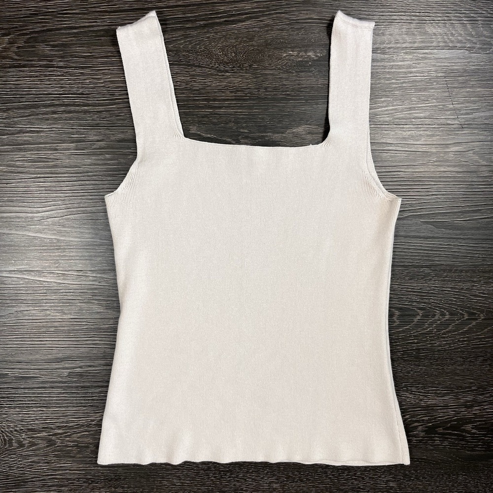 Peruvian Connection Cream Knit Square Neck Tank Womens Small Pima Cotton Casual